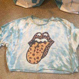 Cropped tie dye Rolling Stones tee